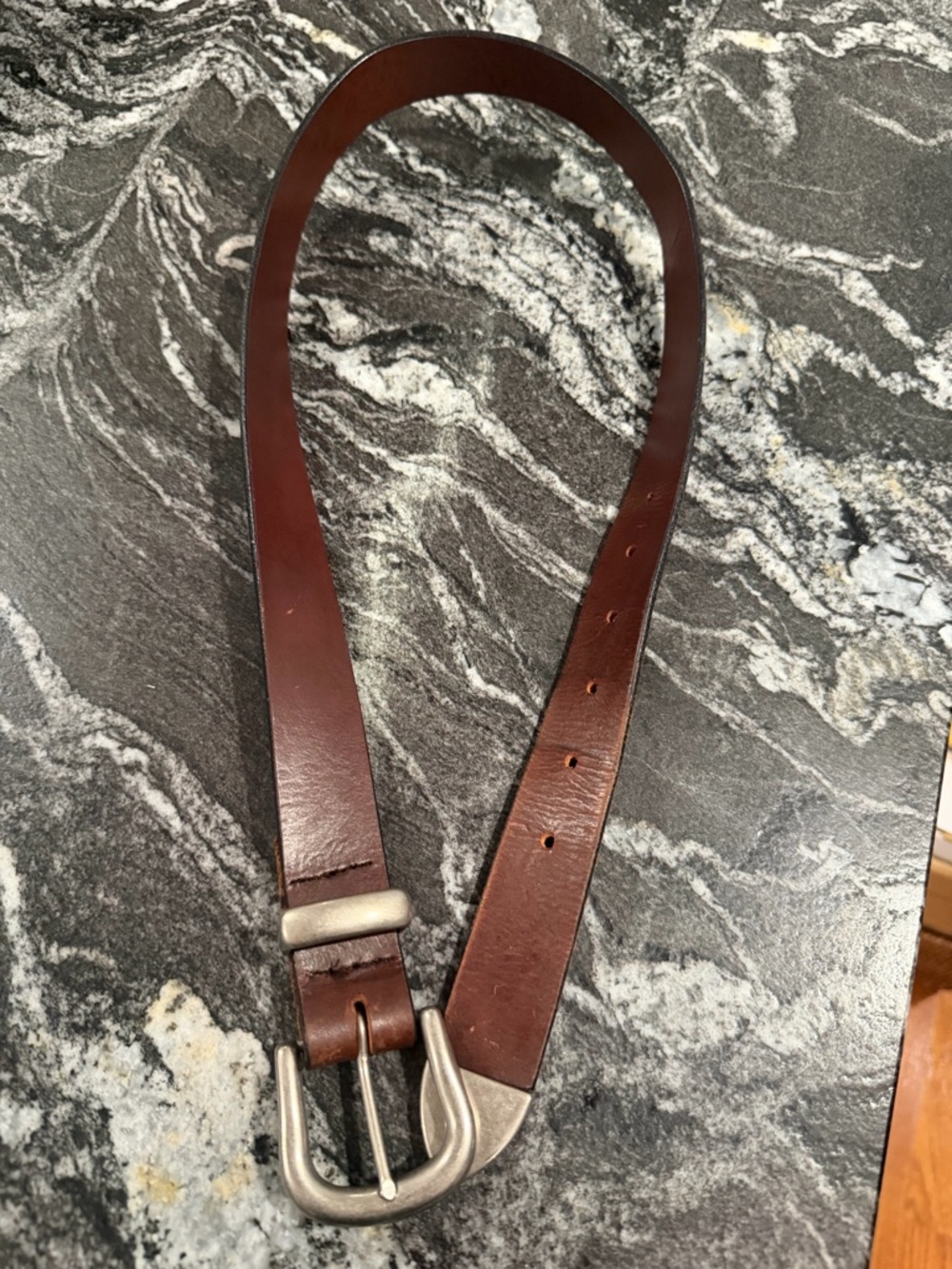 Aimee Lynn Classic Brown Leather Belt- Women’s/Girls Brushed Silver Buckle